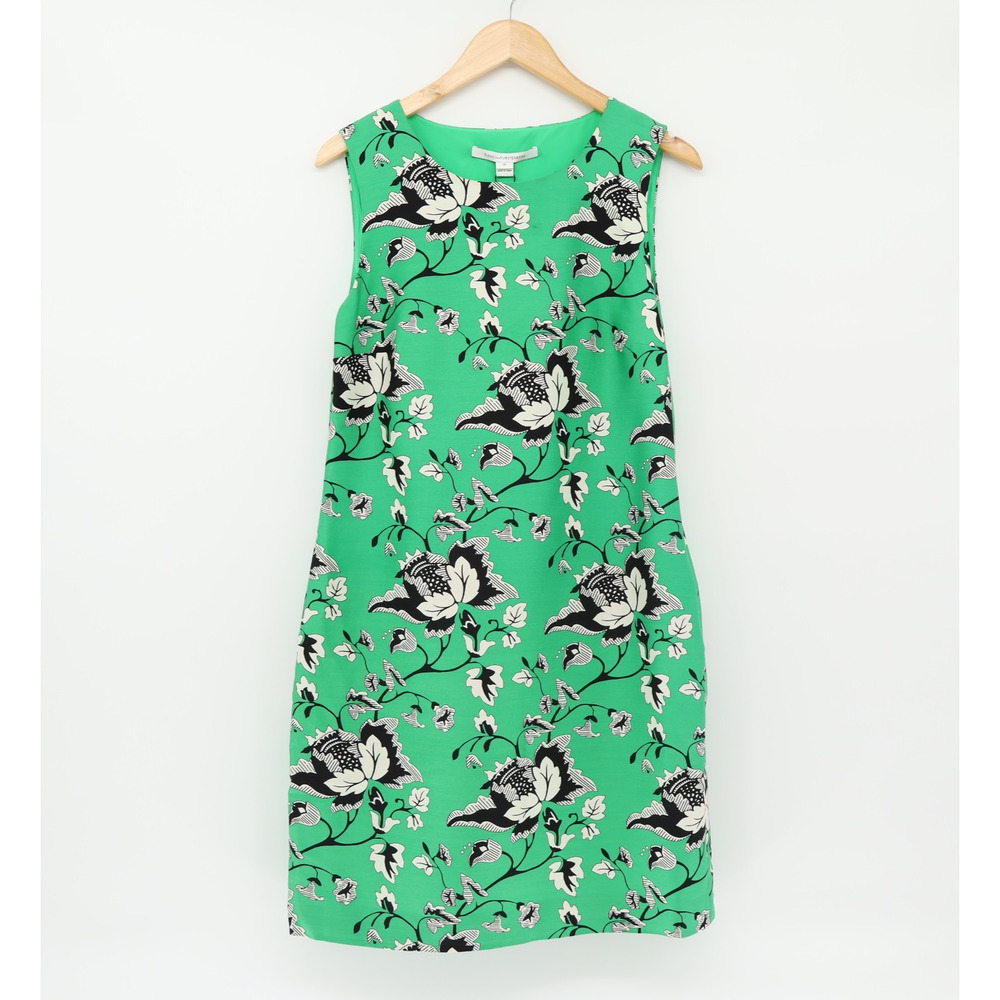 Diane Von Furstenberg Sofia Knee Length Dress Green Floral Silk Sz 12 NWT